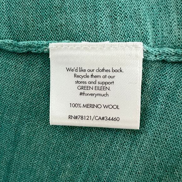 Eileen Fisher Green Cardigan Sweater Wool Open Front Long Sleeve Regular Fit XL - Picture 9 of 10
